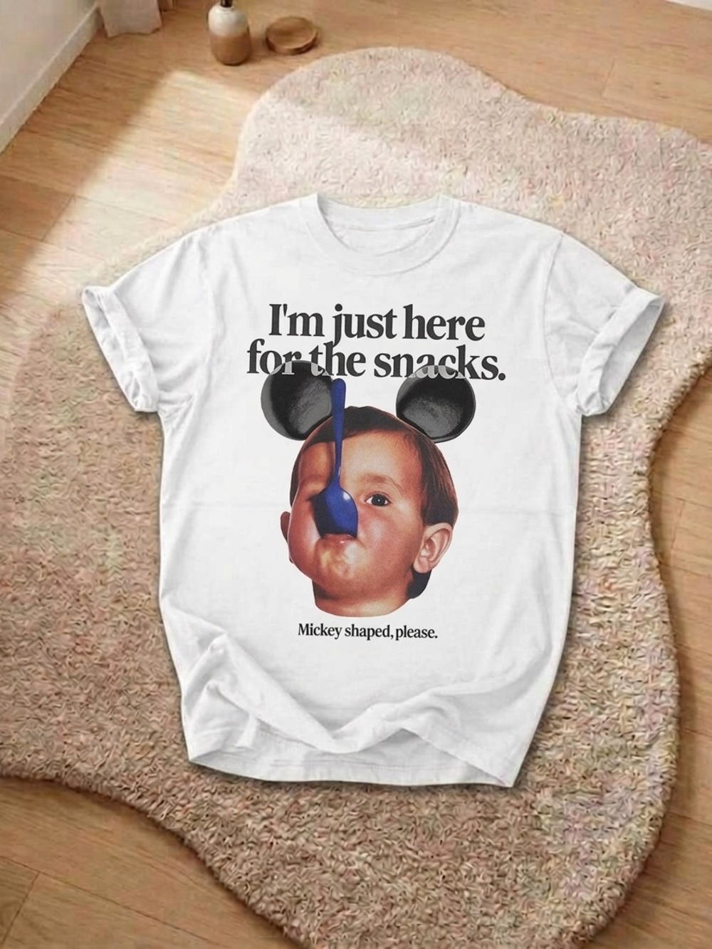 Snack lover Shirt, Funny White Graphic Tee - "I'm Just Here For The Snacks"